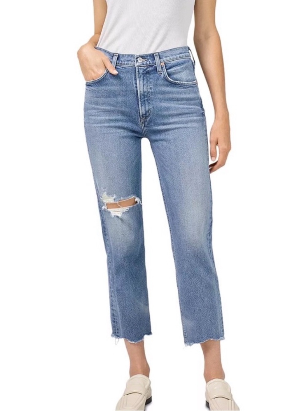Citizens of Humanity Daphne Crop Distressed Medium Wash Jeans 27 Aritizia